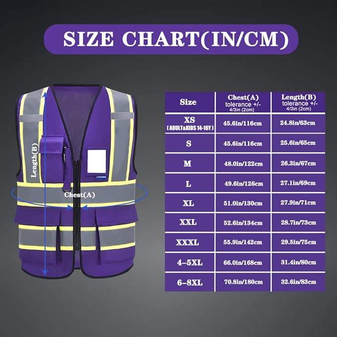 AYKRM 11 color High Vis Reflective Safety Vest for Women Men Security Pocket Zipper