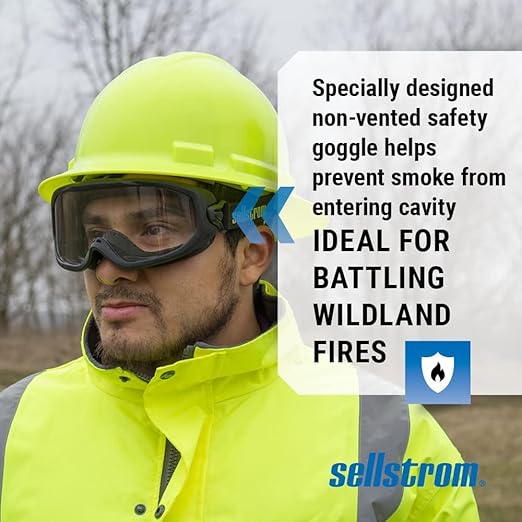 Sellstrom Odyssey II Wildland Fire Safety Goggles - Anti-Fog, Anti-Scratch Eye Protection Goggles for Men & Women - FR Strap, fits over Glasses, ANSI Z87.1