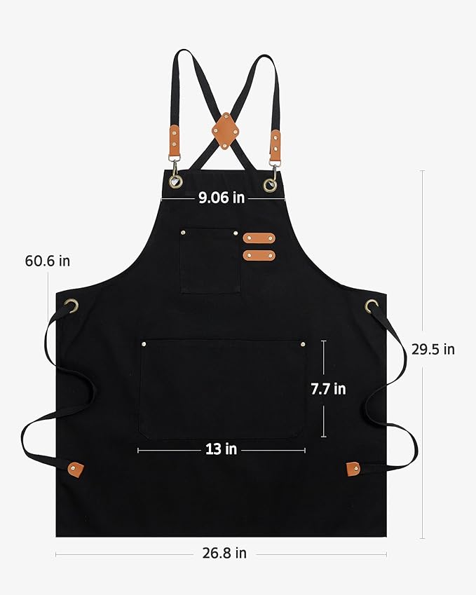Syntus Chef Apron for Men Women with Pockets, Cotton Canvas Adjustable Work Apron Heavy Duty