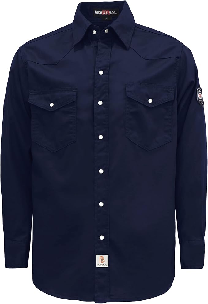 BOCOMAL FR Shirts Flame Resistant 100% C NFPA2112 7.5oz Men's Fire Retardant Welding Shirt
