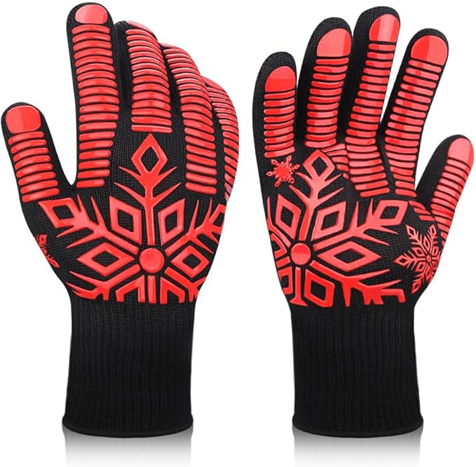 Comsmart BBQ Gloves, Heat Resistant Gloves, Silicone Non-Slip Grill Gloves, Fireproof Oven Gloves BBQ Grill Accessories for Grilling, Barbecue, Cooking, Baking, Short, Red