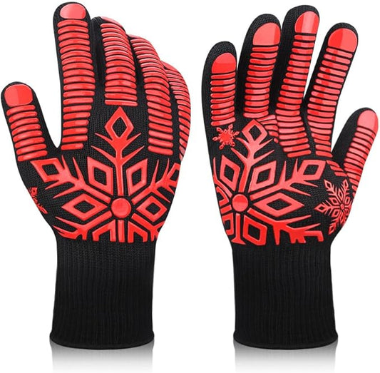 Comsmart BBQ Gloves, Heat Resistant Gloves, Silicone Non-Slip Grill Gloves, Fireproof Oven Gloves BBQ Grill Accessories for Grilling, Barbecue, Cooking, Baking, Short, Red