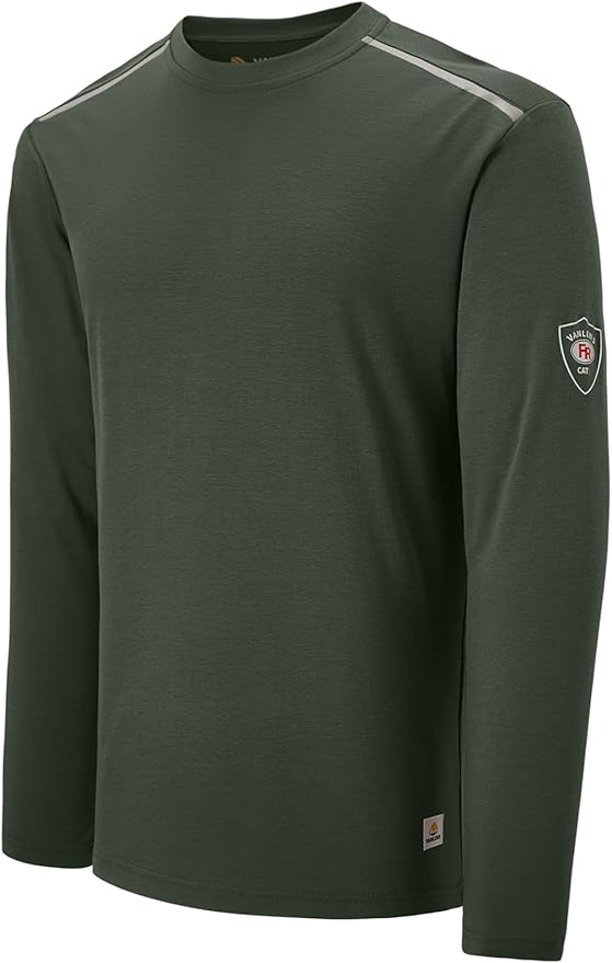 Men's Green Large Regular Fit 5.5oz 100% Cotton Long Sleeve FR Shirt for Work & Outdoor Activities