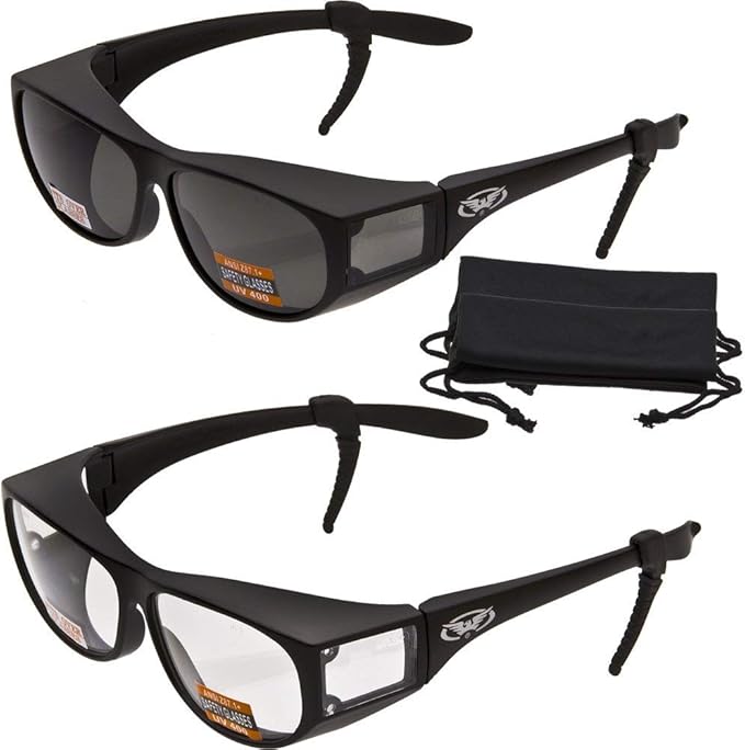 Global Vision Escort Fit Over Sunglasses 2 Pair Clear and Smoke ANZI Z87.1+ Safety Compliant