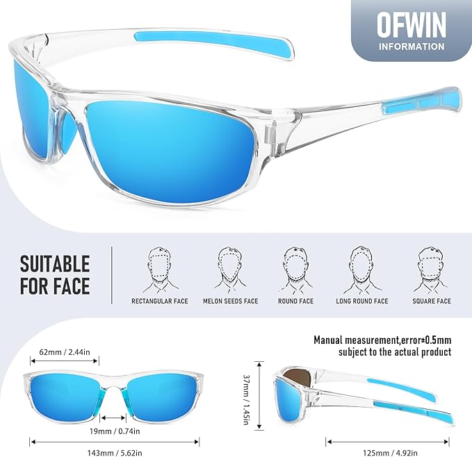 Sports Polarized Sunglasses for Men Women Wrap Around Sun Glasses Fishing Cycling Driving Running UV Protection