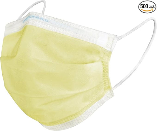 HALYARD FLUIDSHIELD 1 Disposable Procedure Mask w/SO SOFT Lining and SO SOFT Earloops, Yellow, Level 1, 25867 (Case of 500)