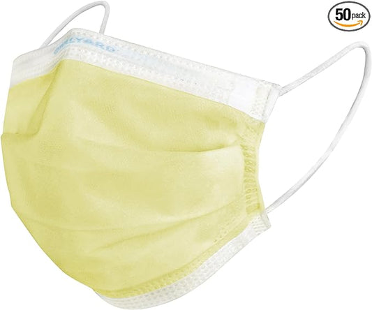 HALYARD FLUIDSHIELD 1 Disposable Procedure Mask w/SO SOFT Lining and SO SOFT Earloops, Yellow, Level 1, 25867 (Box of 50)