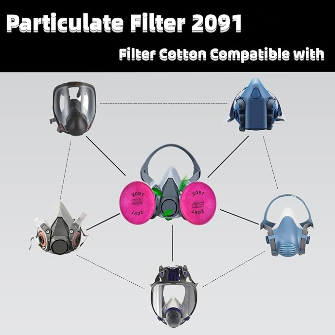 250PCS (125Pack) 2091 Filters for Respirator,Installed on Filter,Compatible with 6000 6200 6800 7000 FF-402 for Against Painting Welding Woodworking