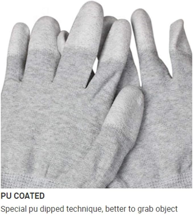 VIPER 10 Pairs Anti Static Gloves, Coated Fingertip Grey Carbon Fibers,13G ESD Safety Work Gloves