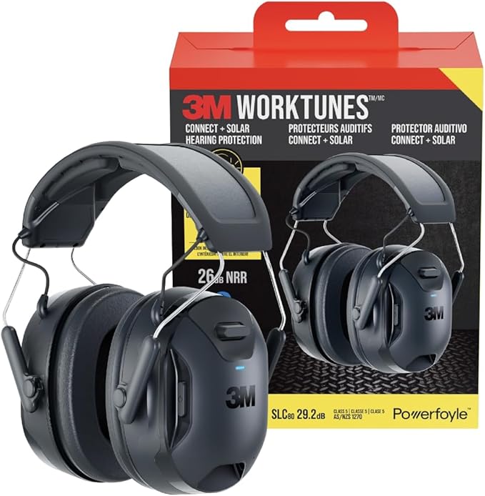 3M WorkTunes Connect + Solar Wireless Hearing Protector with Bluetooth Technology, Bluetooth Hearing Protection with a 26 dB Noise Reduction Rating