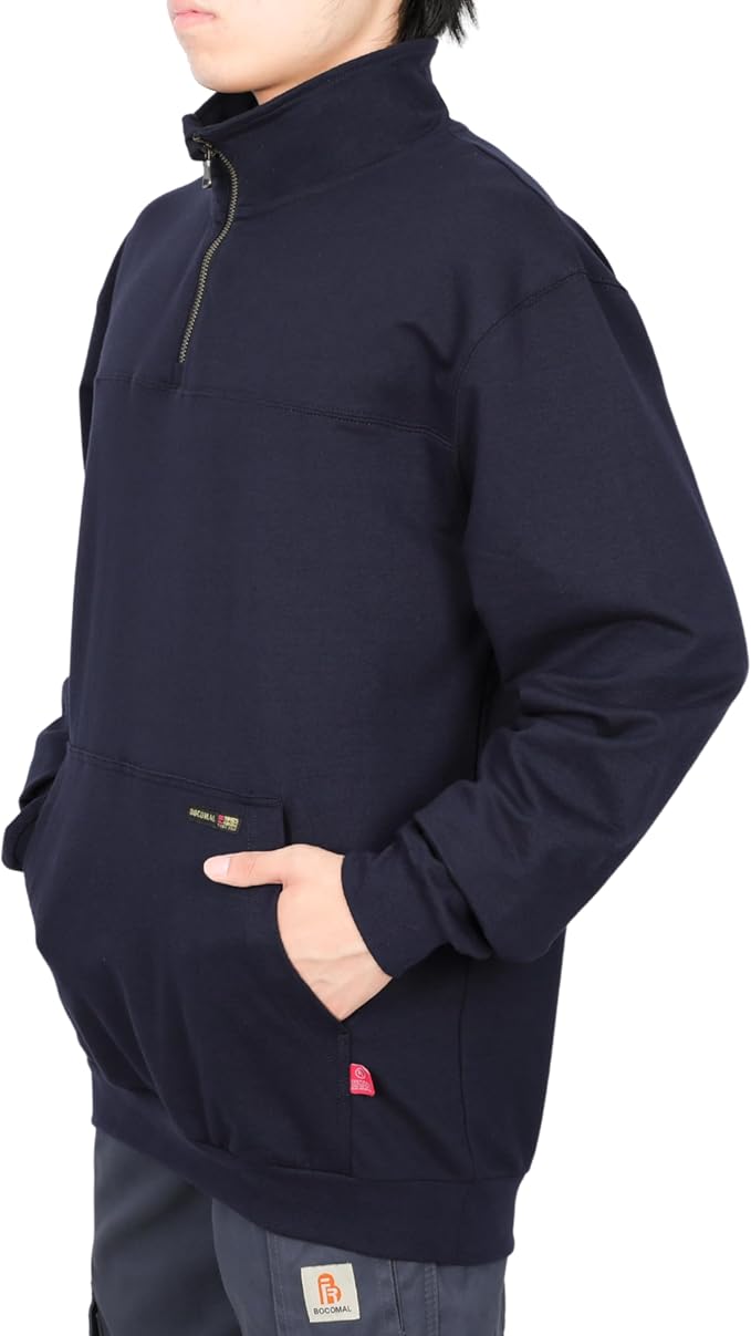 BOCOMAL FR Sweatshirts Midweight Non-Fleece Mock Neck 1/4 Quarter Zipper Water/Stain Repellent Fire Resistant Shirts