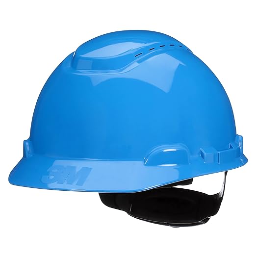 3M Hard Hat SecureFit H-703SFV-UV, Blue, Vented Cap Style Safety Helmet with Uvicator Sensor, 4-Point Pressure Diffusion Ratchet Suspension, ANSI Z87.1