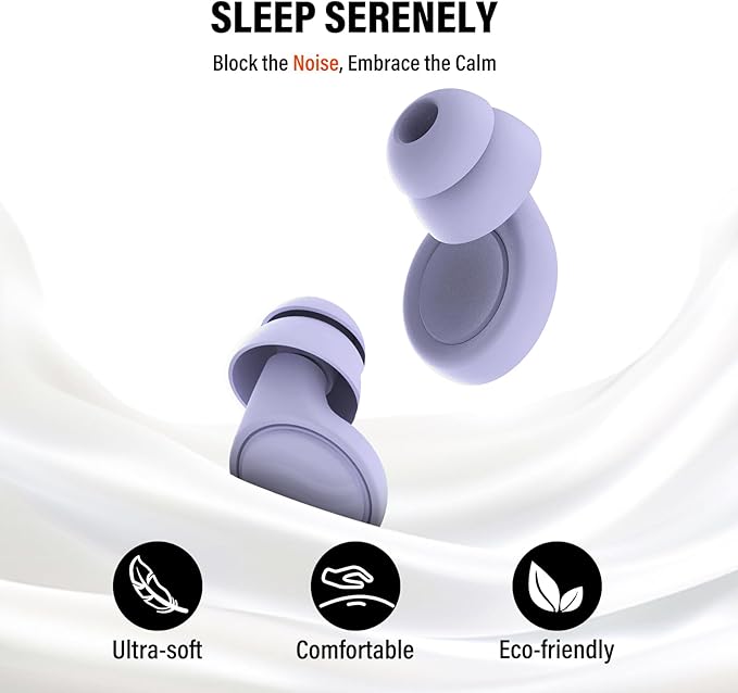 Ear Plugs for Sleeping Noise Cancelling - 35dB Reusable Ear Plugs with 7 Eartips and Carry Case - Flexible Hearing Protection - Replaceable Single/Double Eartips for Sleep, Focus, Travel, Work, Purple