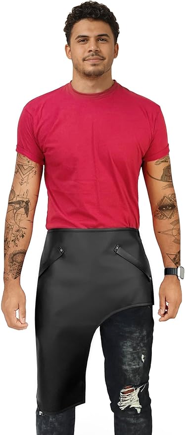 Under NY Sky Tattoo Half Apron - One-Leg Apron - Vegan Leather, Wipeable - Quick-Release Straps - For tattoo artist, Tattooist, Studio, Barber - Right Leg