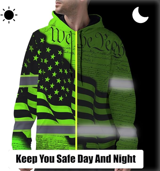 Maddly High Visibility US Flag Collection Safety Workwear Custom Name for Workers, Runners, Truckers, Patriotic