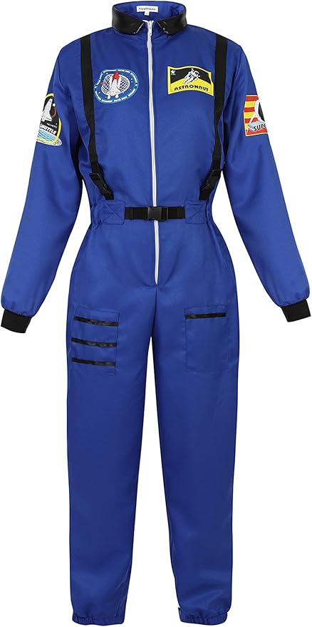 Women's Astronaut Spaceman Costume Adult Coverall Air Force Flight Jumpsuit Halloween Dress Up Party