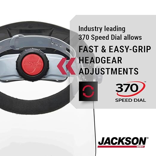Jackson Safety Lightweight F4XP Premium Face Shield - Mask & Crown with 370 Speed Dial Ratcheting Headgear, ANSI Z87.1, for Work, Grinding, Cutting, Universal Pin Pattern - Uncoated - Clear Tint