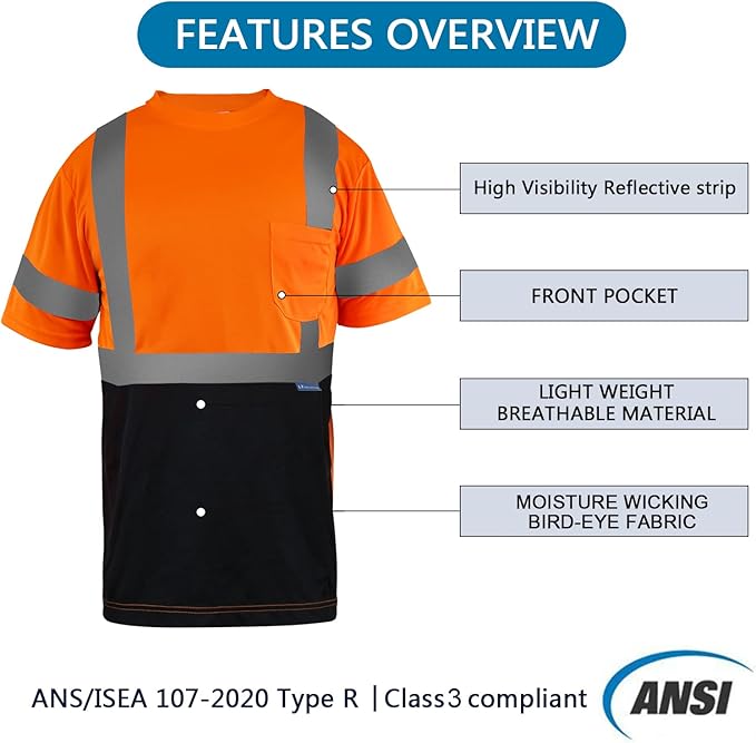 Safety Shirt short Sleeve High Visibility Reflective Breathable T Shirt for Work Warehouse Construction Class 3