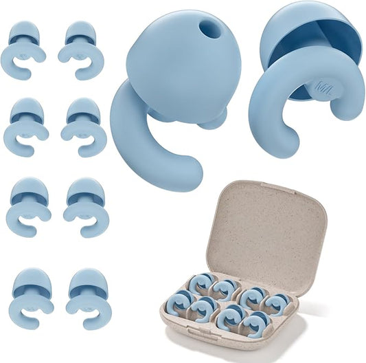 Ultra-Soft Noise Cancelling Ear Plugs, Reusable Silicone for Sleep Concerts Travel Office,33dB (NRR),Ergonomic Integrated Design Fit for Small Ear Canals Noise Sensitivity (Blue, 4 Pairs)