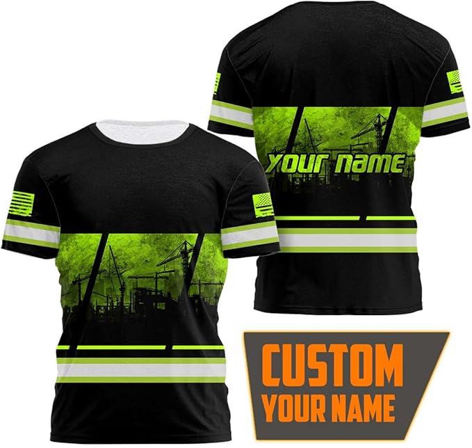 Matedecor Skull High Visibility Shirt Men Reflective Safety Shirts US Flag Custom Name Workwear, Runners, Walkers, Patriotic