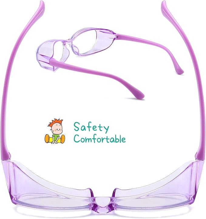 Safety Glasses Goggles Anti Fog Eye Protection Blue Light Blocking lens Side Shield Anti Pollen Soft TR90 for Boys Girls(Purple)