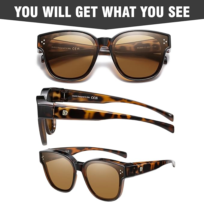 DUCO Fit Over Sunglasses for Men Women Wear Over Glasses Retro Wrap Around Polarized Sun Glasses UV400 Protection DC8981