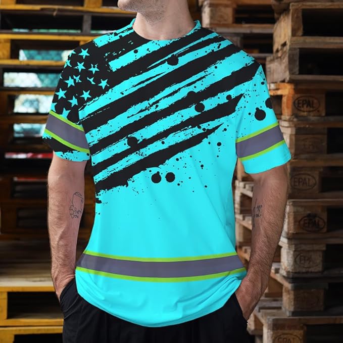 Maddly High Visibility US Flag Collection Safety Workwear Custom Name for Workers, Runners, Truckers, Patriotic