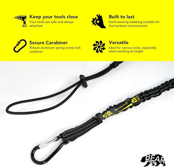 BearTOOLS Tool Lanyard with Single Carabiner and Adjustable Loop End, Standard Length, Maximum Weight Limit 8KG / 17.6lb, Aluminum Screw Lock Carabiner with Shock Cord Stopper, 09220S (20 Pack)