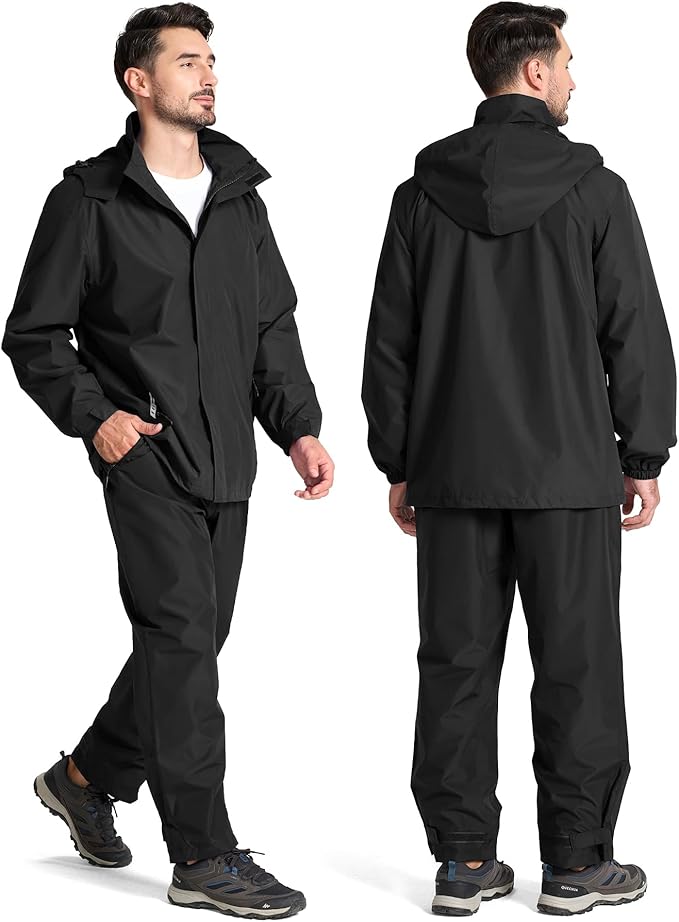 SWISSWELL Mens Women Rain Suit Rain Jacket and Pants Waterproof Lightweight Windbreaker with Detachable Hood for Golf Fishing