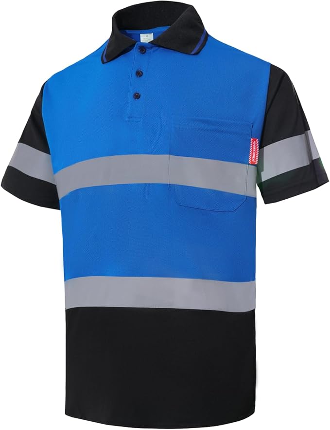 WORK IDEA Polo Shirt for Men High Visibility Reflective Work Shirt with Pockets for Construction