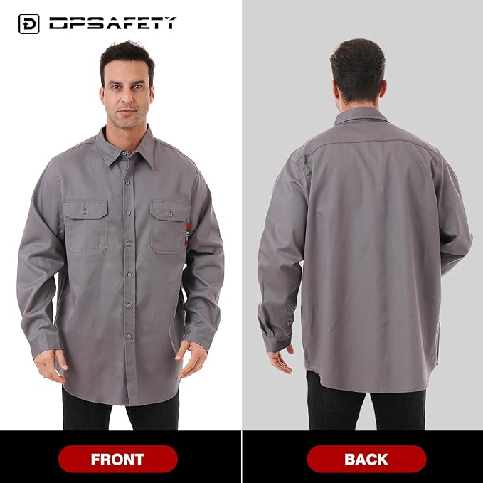 FR Shirt 7oz Fire Resistant Shirts Men's,CAT2 Welding Shirt 100% Cotton Flame Resistant Shirts Gray (6X-Large)