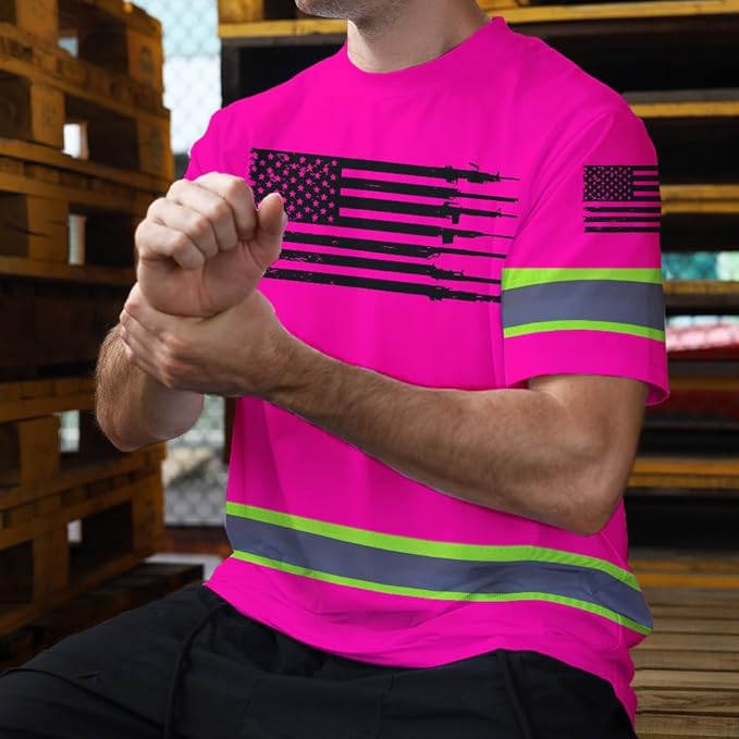 Maddly High Visibility US Flag Collection Safety Workwear Custom Name for Workers, Runners, Truckers, Patriotic