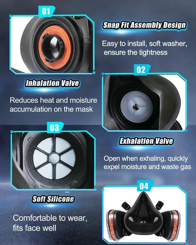 Respirator Gas Mask With 6001 Filters, Gas Masks Survival Nuclear and Chemical for Painting, Organic Vapors