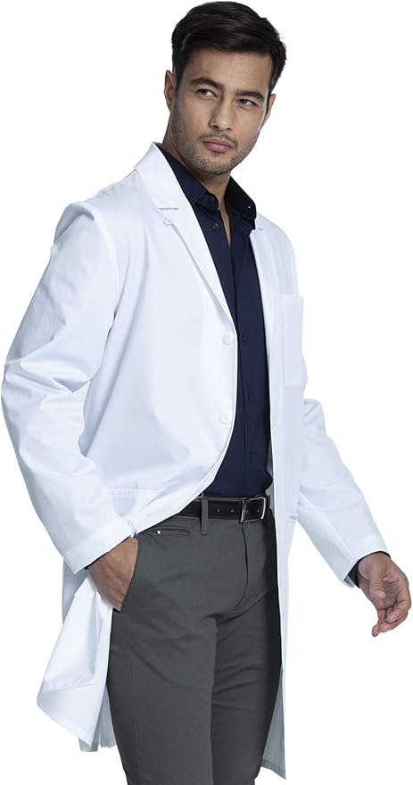 Cherokee Long Lab Coat for Men with Front Button Closure, 3 Pockets & Center back length 38" CK412