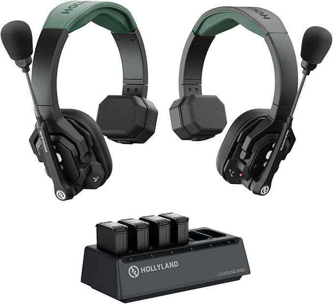 Hollyland Solidcom SE PRO 2-Users ENC Noise Cancellation Wireless Intercom Headset System 1312ft Team Communication with 3.5mm Single Ear Headset for Movie Shoot Live Show (1.9GHz Version)