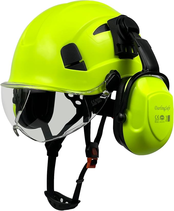Hard Hat with Visor Ear Muffs Vented Safety Helmet with Visor Earmuffs ANSI Z89.1 Outdoor Work Hardhats Construction