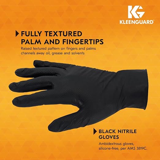 Kleenguard™ Kraken Grip Fully Textured Black Nitrile Gloves (49276), Medium (M), Powder-Free, 6 Mil, Ambidextrous, Thin Mil, 100 Gloves/Box, 10 Boxes/Case