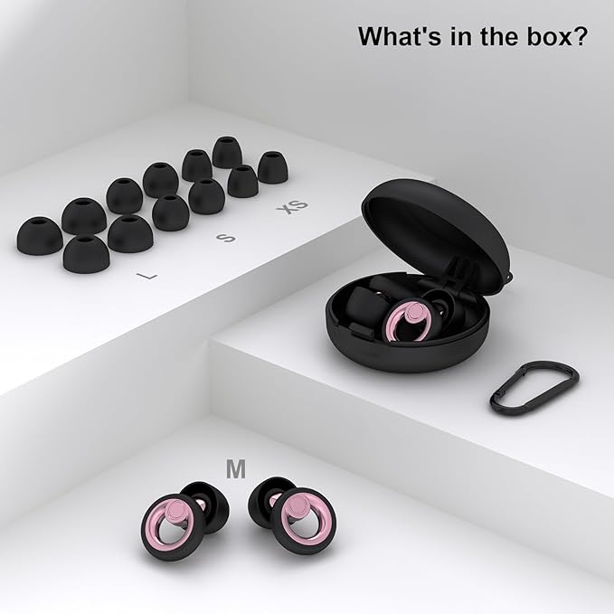 Plus Ear Plugs Noise Cancelling 2 Sets, Soft Silicone Ear Plugs for Sleeping, Noise Sensitivity, Reusable Concerts Ear Plugs Hearing Protection 30dB - 8 Pairs Ear Tips in XS/S/M/L - Rose