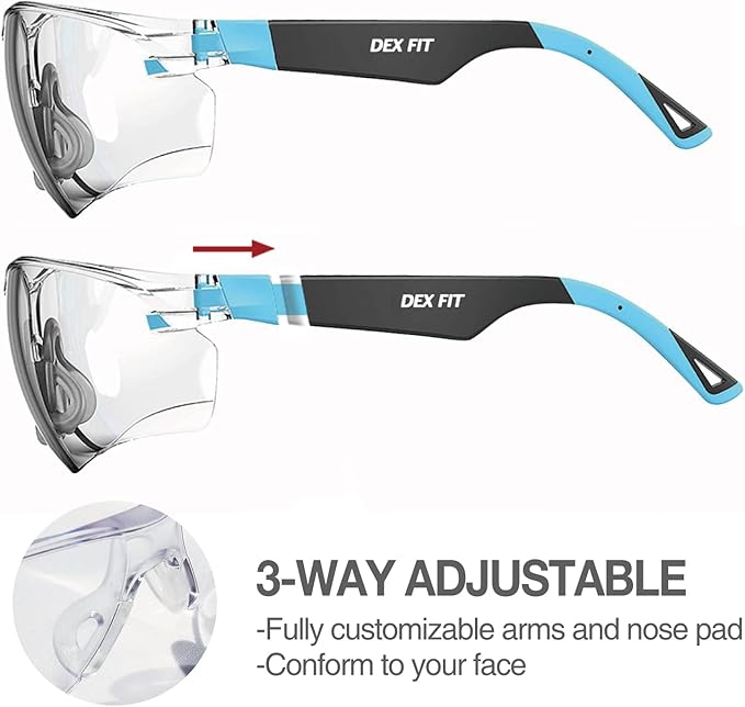 DEX FIT Safety Glasses SG210; 6 Pairs, Z87, Anti-Fog & Scratch Resistant, Adjustable for Women and Men, UV Protection (Black & Red Frame, Clear Lens)