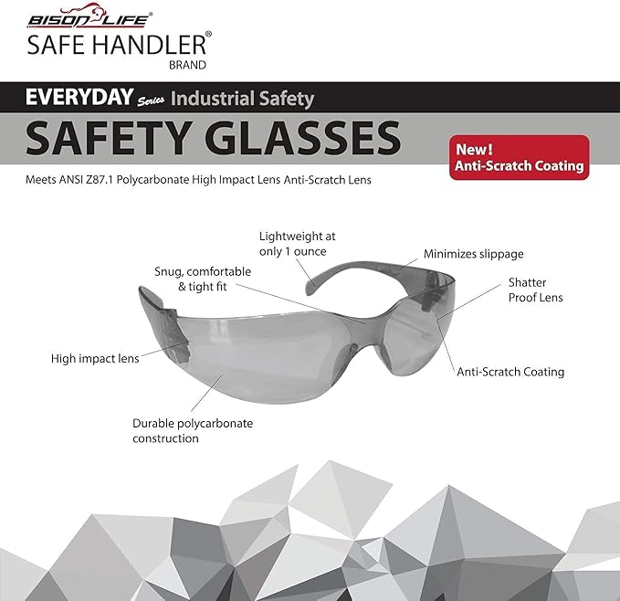 BISON LIFE Full Color Safety Glasses | One Size, Adult, Youth, Full Color Polycarbonate Lens and Temple, Black, 24 Pairs