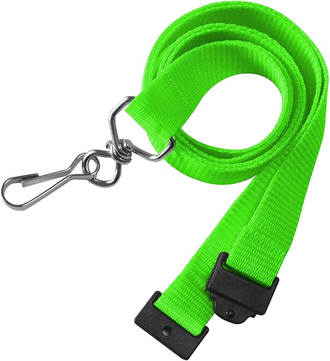 66 Pcs Breakaway Lanyards with Swivel J Hook Premium Bulk Flat Safety Lanyards for ID Badges, Schools, Students, Coaches, Festivals, Volunteers and Team Activities (Fluorescent Green)