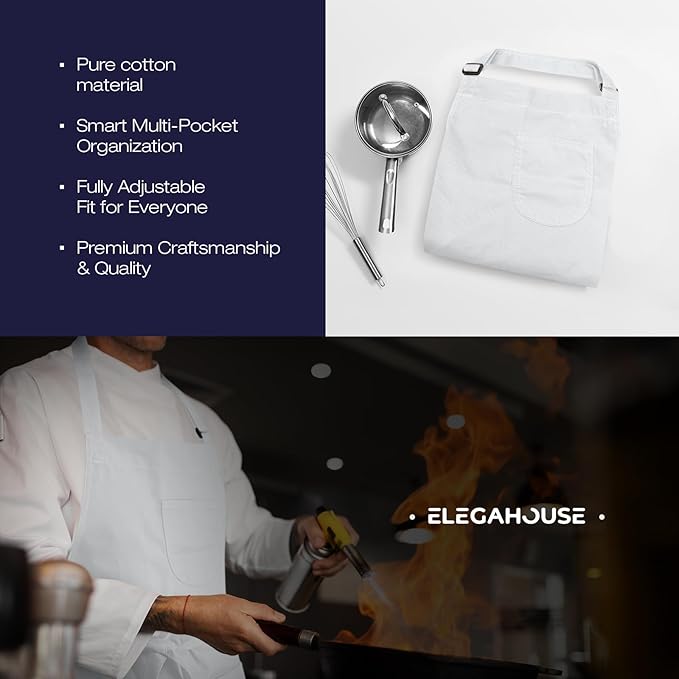 Unisex Apron with Pockets for Cooking, Salon & Art - 100% Cotton Adult Kitchen, Chef, Stylist Apron