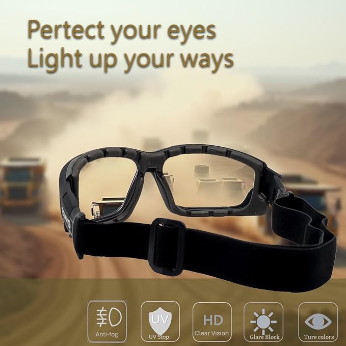 Anti-Fog Safety Motorcycle Riding Sunglasses Foam padded Goggle, Dustproof, Windproof, Hunting, Hiking, Golfing