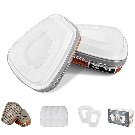 6001 Filter Cartridges for Respirator Mask with Filters, Dust-Proof, Painting-Proof, Organic Vapor, Pollen and Chemical Cartridges (Brown)