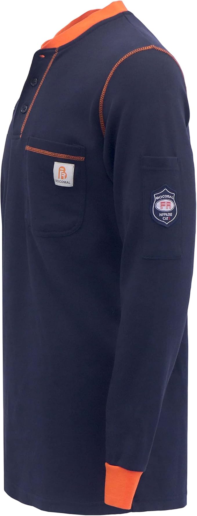 BOCOMAL FR Shirts Henley 7oz Midweight Fire Resistant Clothing NFPA2112 CAT2 Men's Flame Retardant Work Shirt
