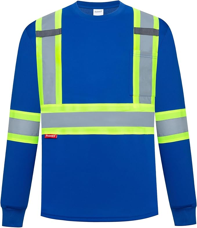 ProtectX High Visibility Long Sleeve Shirts Reflective Hi Vis Safety Shirt for Men Women Class 2-3 Construction Shirt 1 Pack