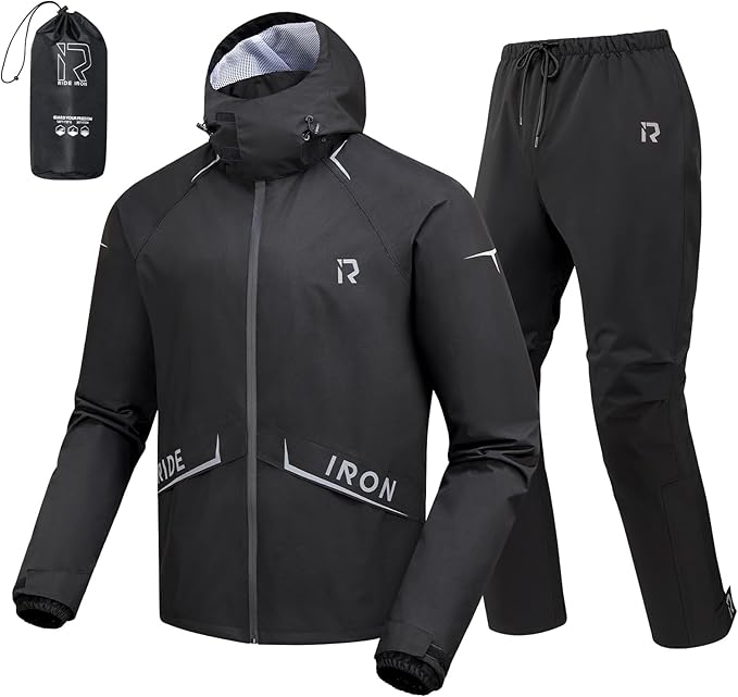Motorcycle Rain Gear, Rain Suit for Men & Women Waterproof Jacket and Pants Breathable Reflective Raincoat for Fishing, Golf
