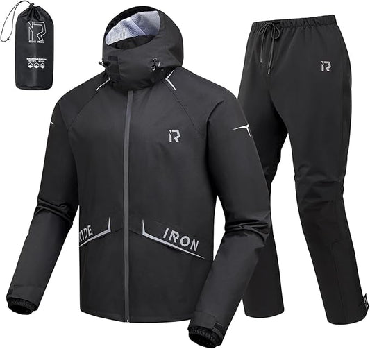 Motorcycle Rain Gear, Rain Suit for Men & Women Waterproof Jacket and Pants Breathable Reflective Raincoat for Fishing, Golf
