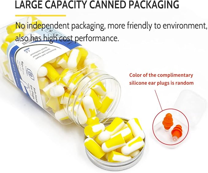 LYSIAN Foam Earplugs - 60 Pairs, 38dB Ear Plugs for Sleeping Noise Cancelling, Mowing, Shooting,Double Color Yellow/White