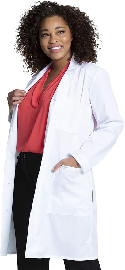 Cherokee Women's Scrub Lab Coat with Button Up Front, 3 Pockets Modern Classic fit and Mechanical Stretch Fabric CK421